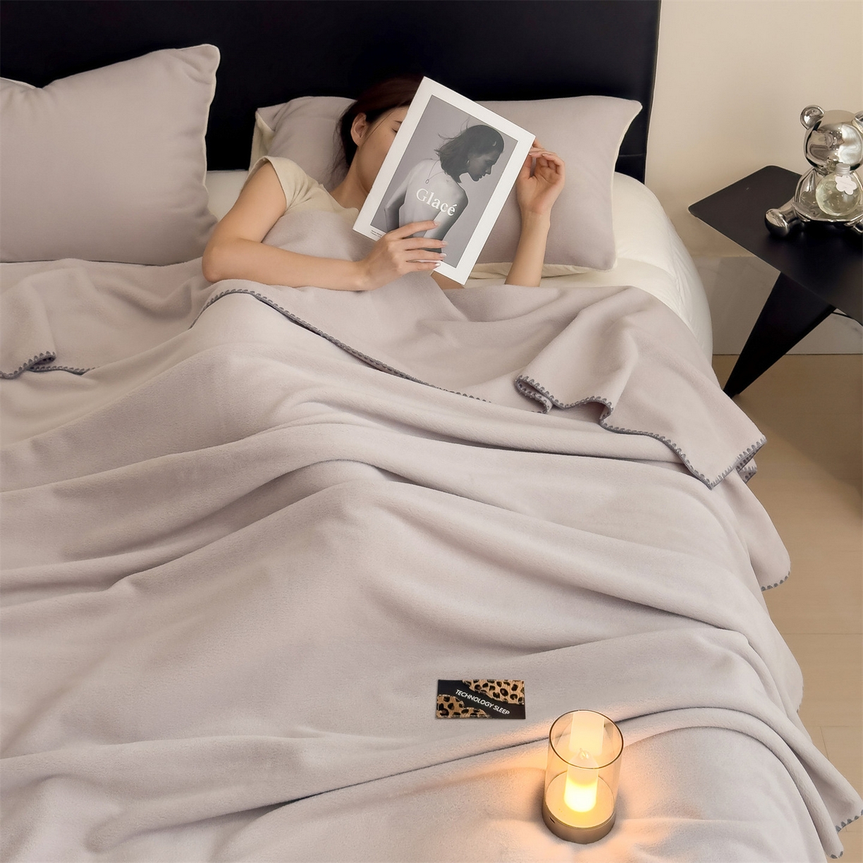 91家纺网 家纺一手货源 找家纺 丝幔家纺 2025新款A类羊棉绒原创设计毛毯系列 浅灰