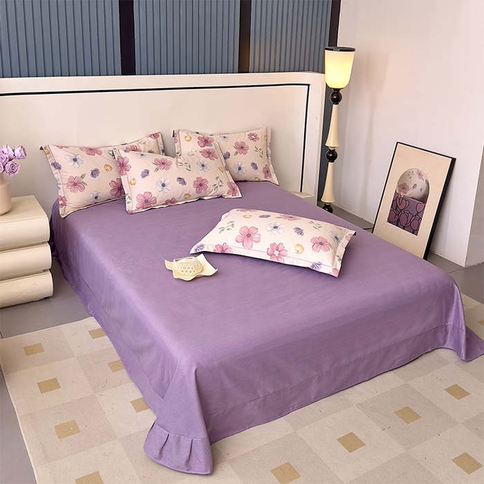 91家纺网 家纺一手货源 找家纺 优品阁 2024新款亲肤舒适全棉磨毛四件套学生三件套系列 好春光-紫