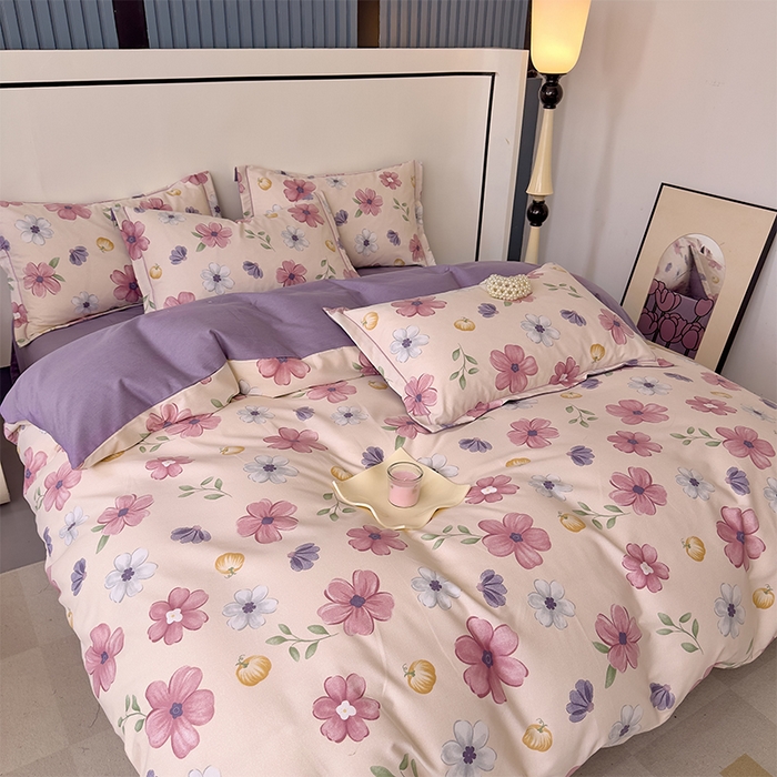 91家纺网 家纺一手货源 找家纺 优品阁 2024新款亲肤舒适全棉磨毛四件套学生三件套系列 好春光-紫