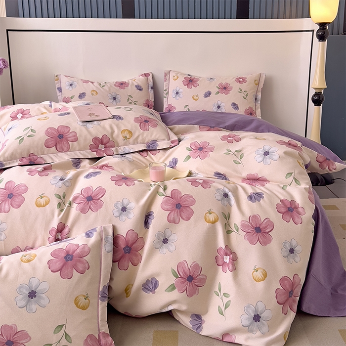 91家纺网 家纺一手货源 找家纺 优品阁 2024新款亲肤舒适全棉磨毛四件套学生三件套系列 好春光-紫