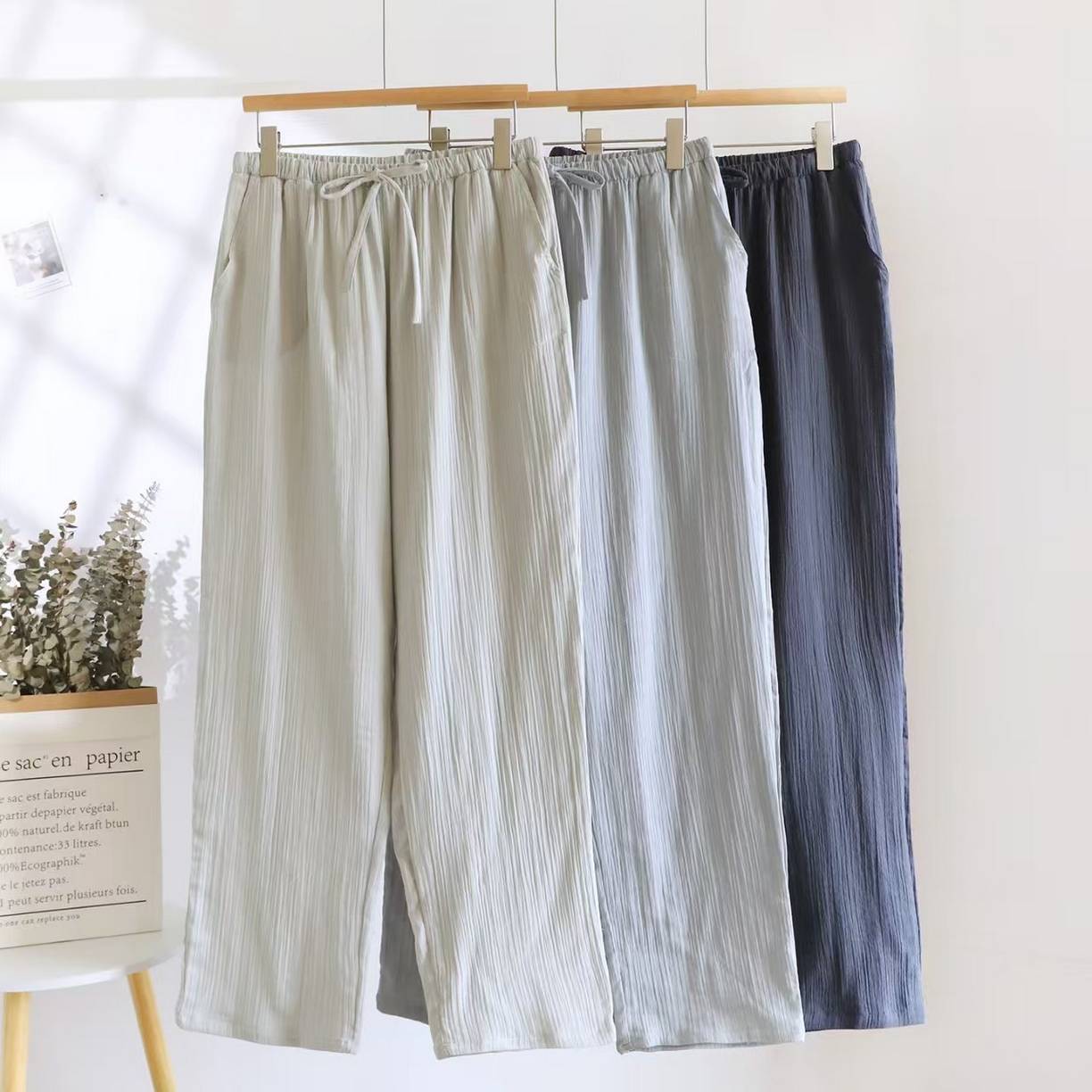 91家纺网 家纺一手货源 找家纺 （总）双梦毛巾 2025新款绉布纯色男长裤