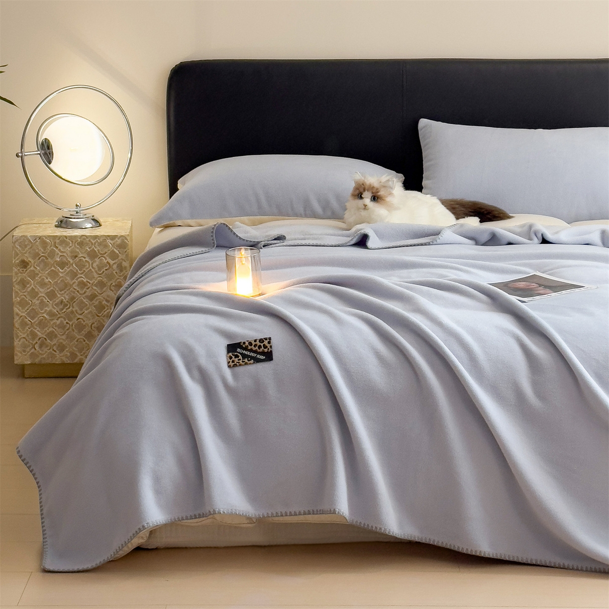 91家纺网 家纺一手货源 找家纺 丝幔家纺 2025新款A类羊棉绒原创设计毛毯系列 天蓝