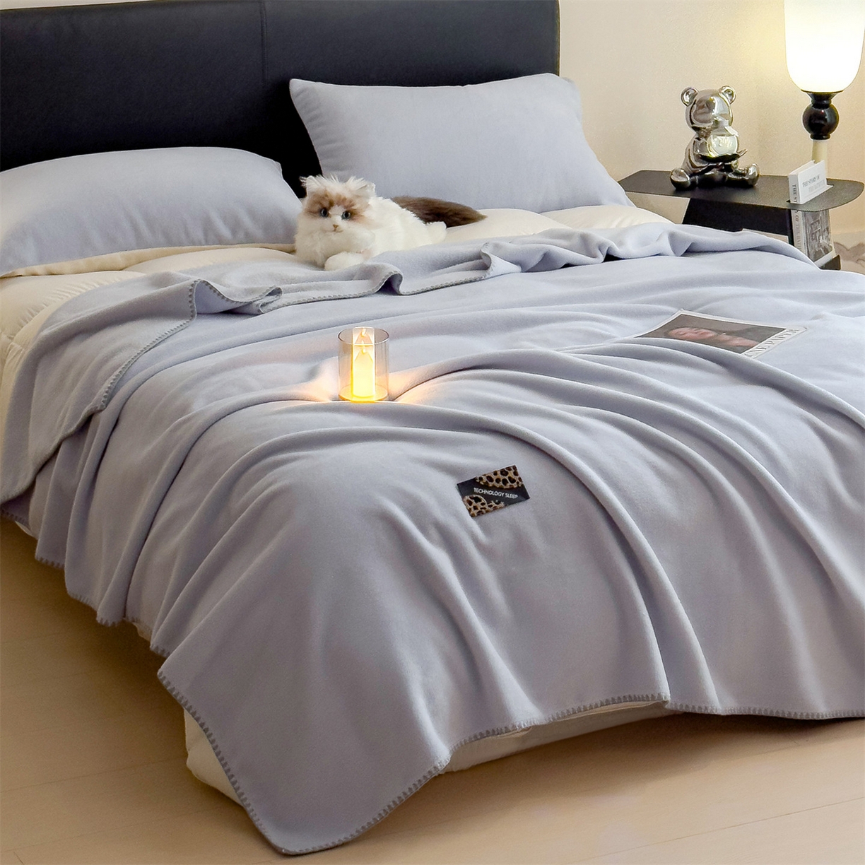 91家纺网 家纺一手货源 找家纺 丝幔家纺 2025新款A类羊棉绒原创设计毛毯系列 天蓝