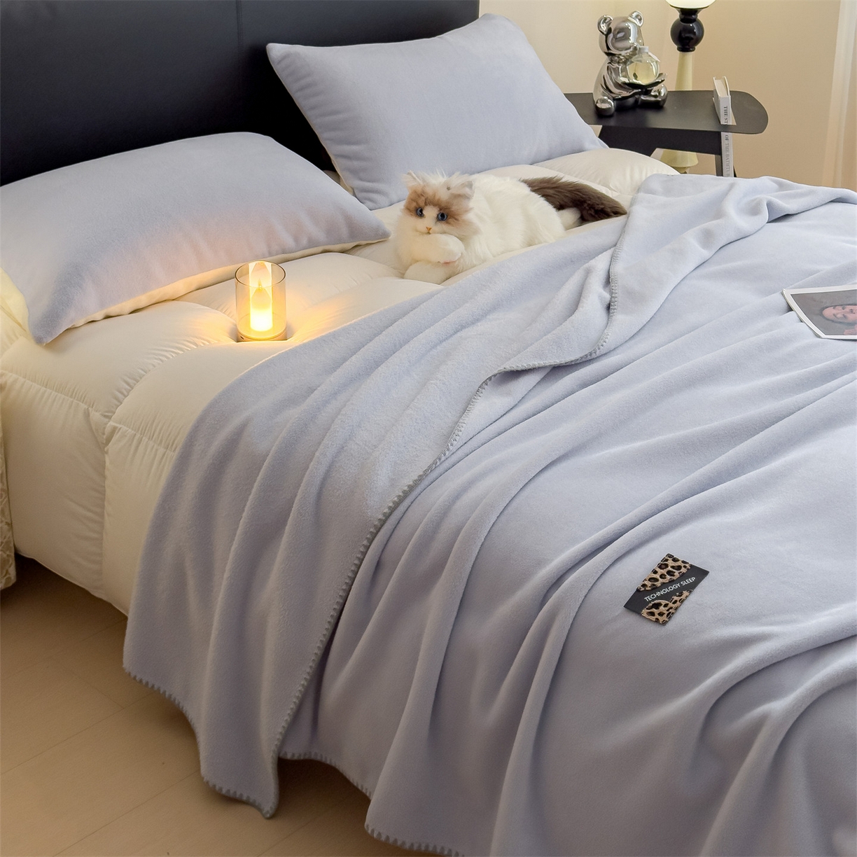 91家纺网 家纺一手货源 找家纺 丝幔家纺 2025新款A类羊棉绒原创设计毛毯系列 天蓝