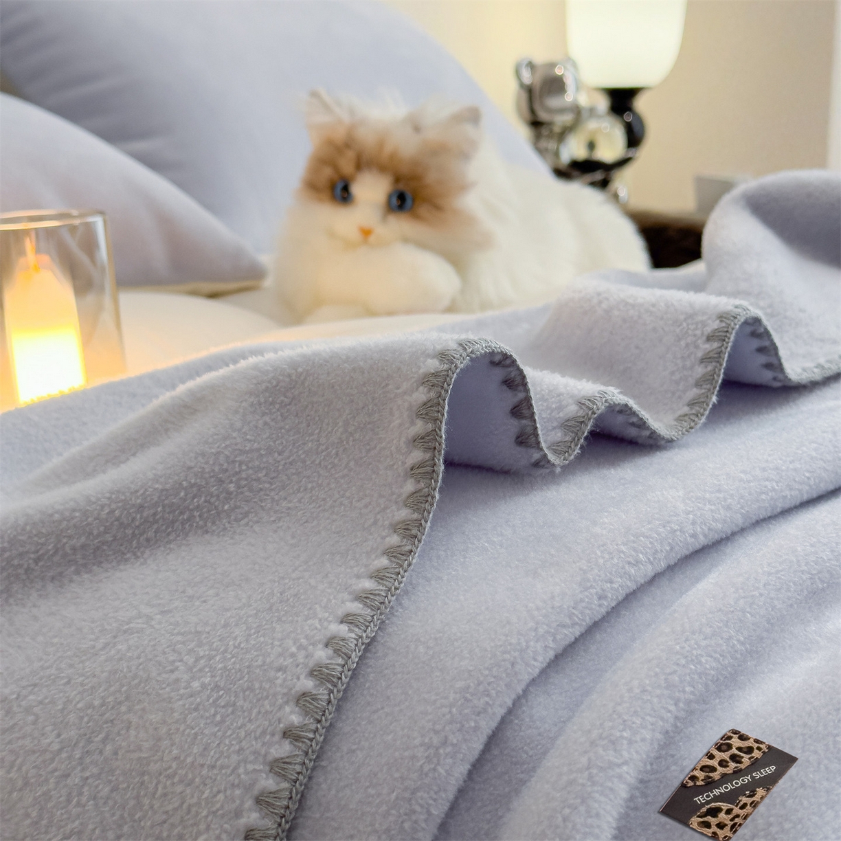 91家纺网 家纺一手货源 找家纺 丝幔家纺 2025新款A类羊棉绒原创设计毛毯系列 天蓝