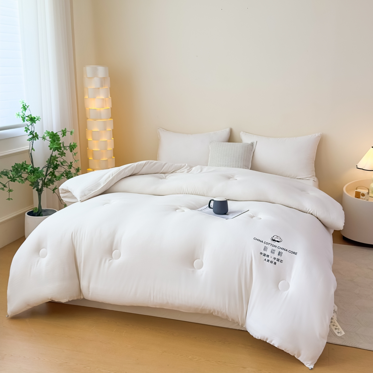 91家纺网 家纺一手货源 找家纺 承柔家纺 2025新款水洗棉棉花被 白色