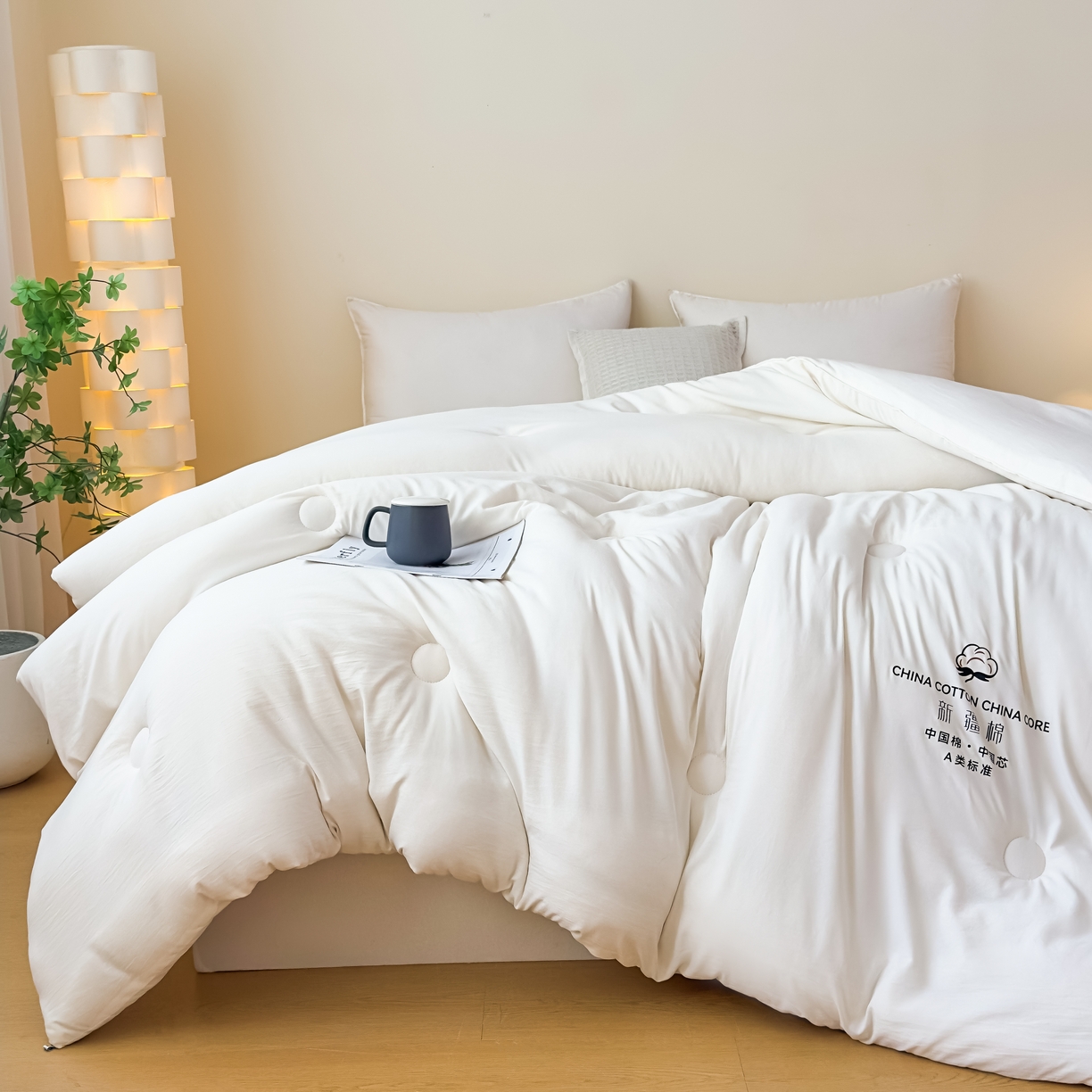 91家纺网 家纺一手货源 找家纺 承柔家纺 2025新款水洗棉棉花被 白色