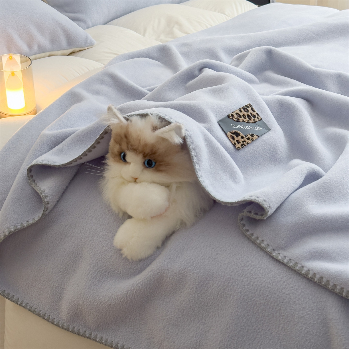 91家纺网 家纺一手货源 找家纺 丝幔家纺 2025新款A类羊棉绒原创设计毛毯系列 天蓝