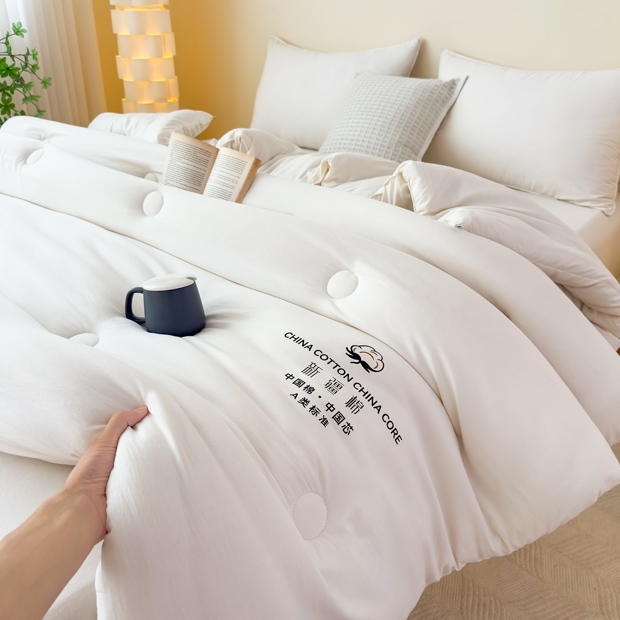 91家纺网 家纺一手货源 找家纺 承柔家纺 2025新款水洗棉棉花被 白色
