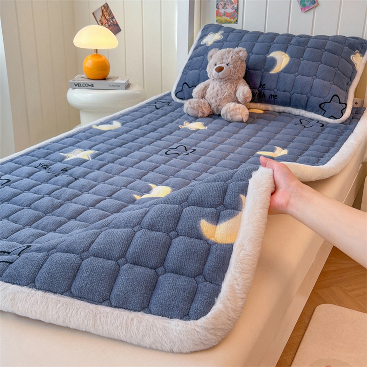喜居 2025新款印花牛奶绒夹棉床褥垫床垫子褥子 星月