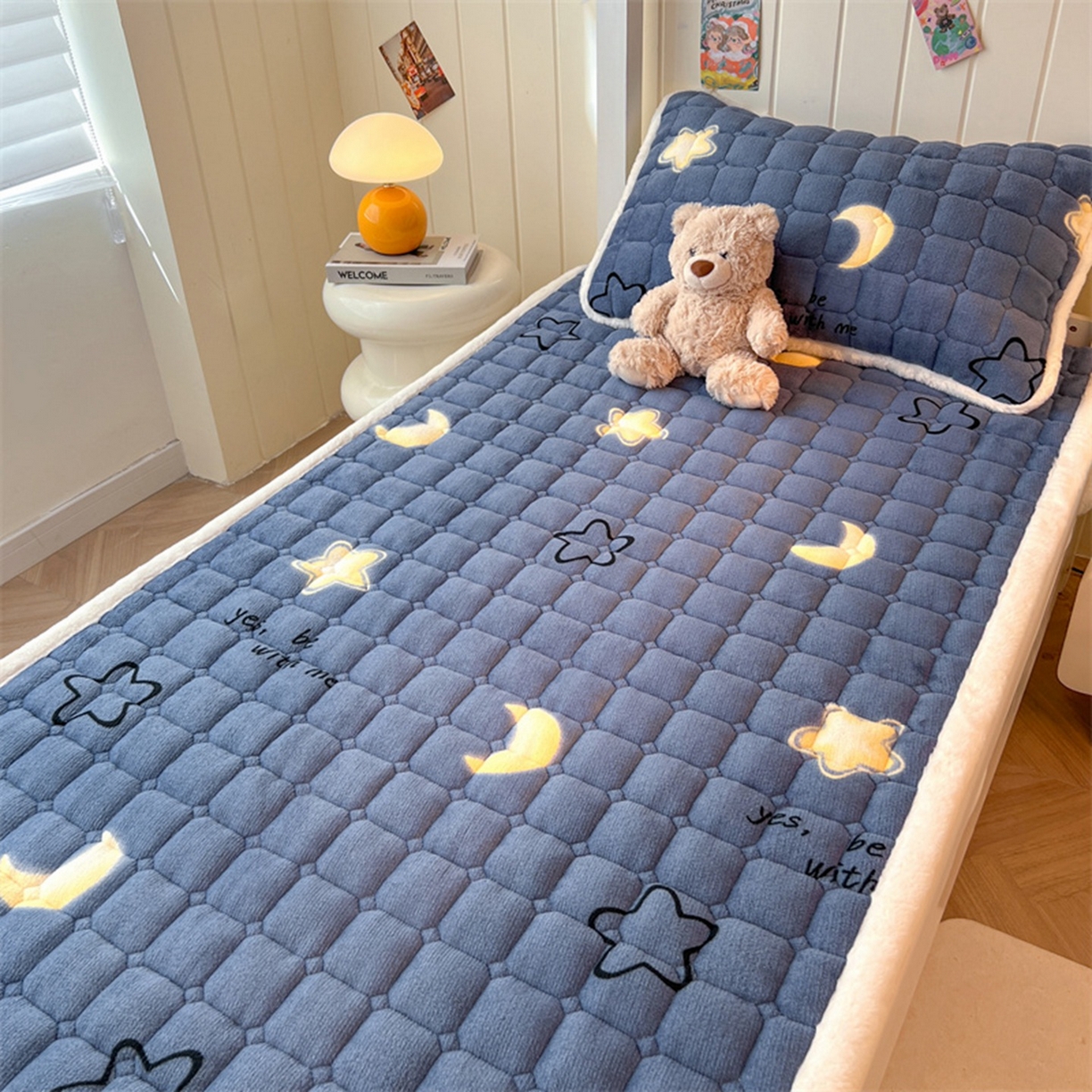 91家纺网 家纺一手货源 找家纺 喜居 2025新款印花牛奶绒夹棉床褥垫床垫子褥子 星月