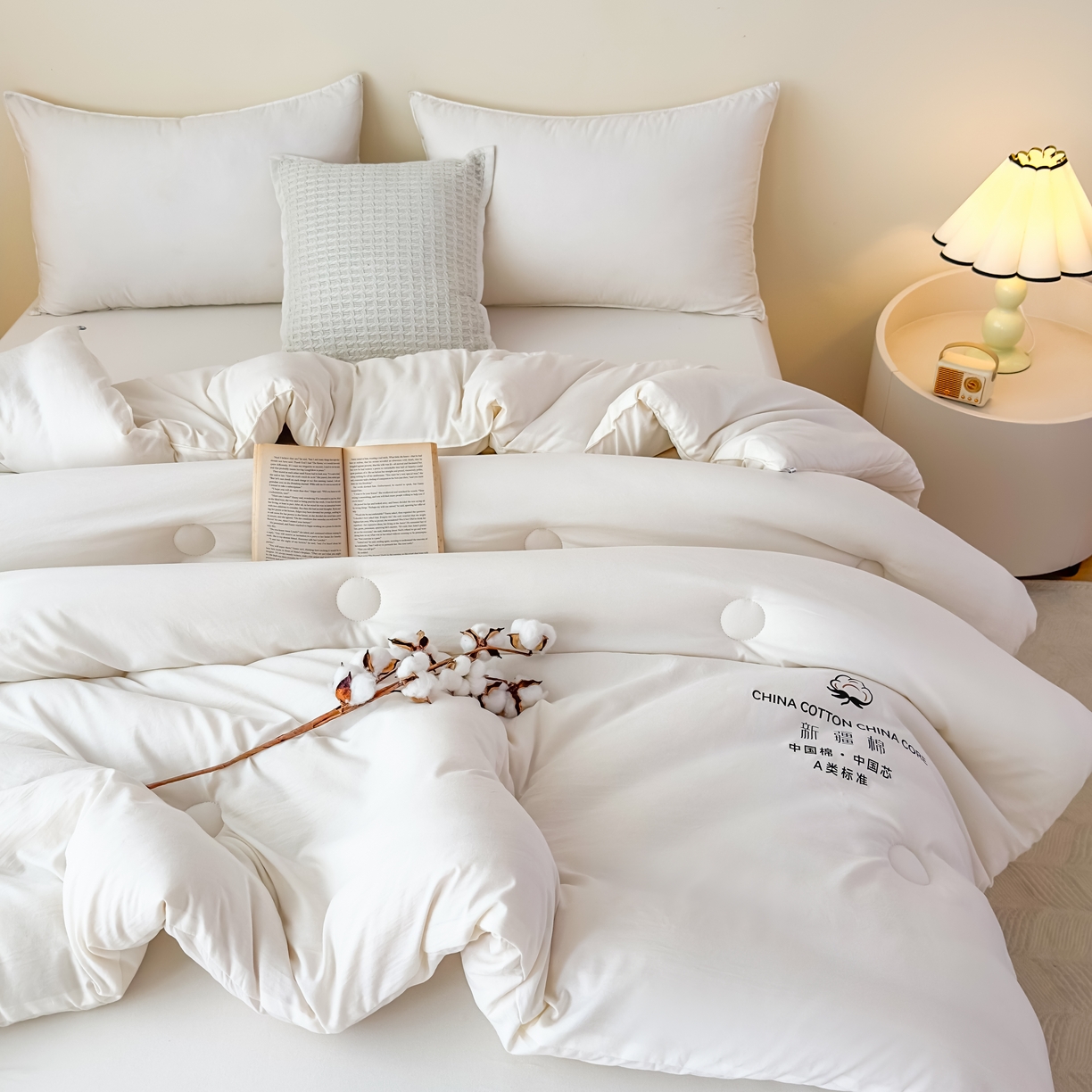 91家纺网 家纺一手货源 找家纺 承柔家纺 2025新款水洗棉棉花被 白色