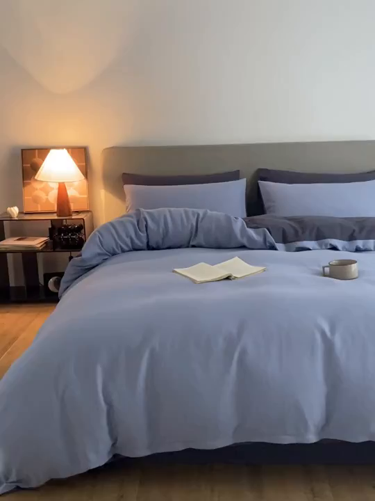 91家纺网 家纺一手货源 找家纺 慕尚家纺 2025新款100s全棉提花磨毛四件套 亚蓝+朵蓝色