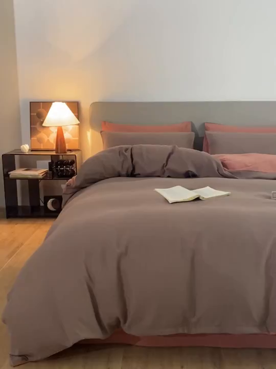 91家纺网 家纺一手货源 找家纺 慕尚家纺 2025新款100s全棉提花磨毛四件套 暖咖+橘黄