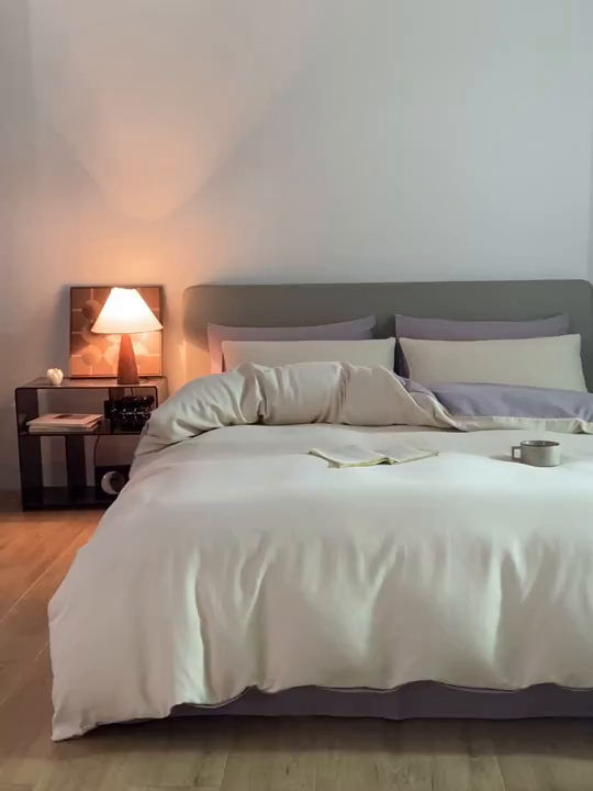 91家纺网 家纺一手货源 找家纺 慕尚家纺 2025新款100s全棉提花磨毛四件套 落日夕照+雪紫色