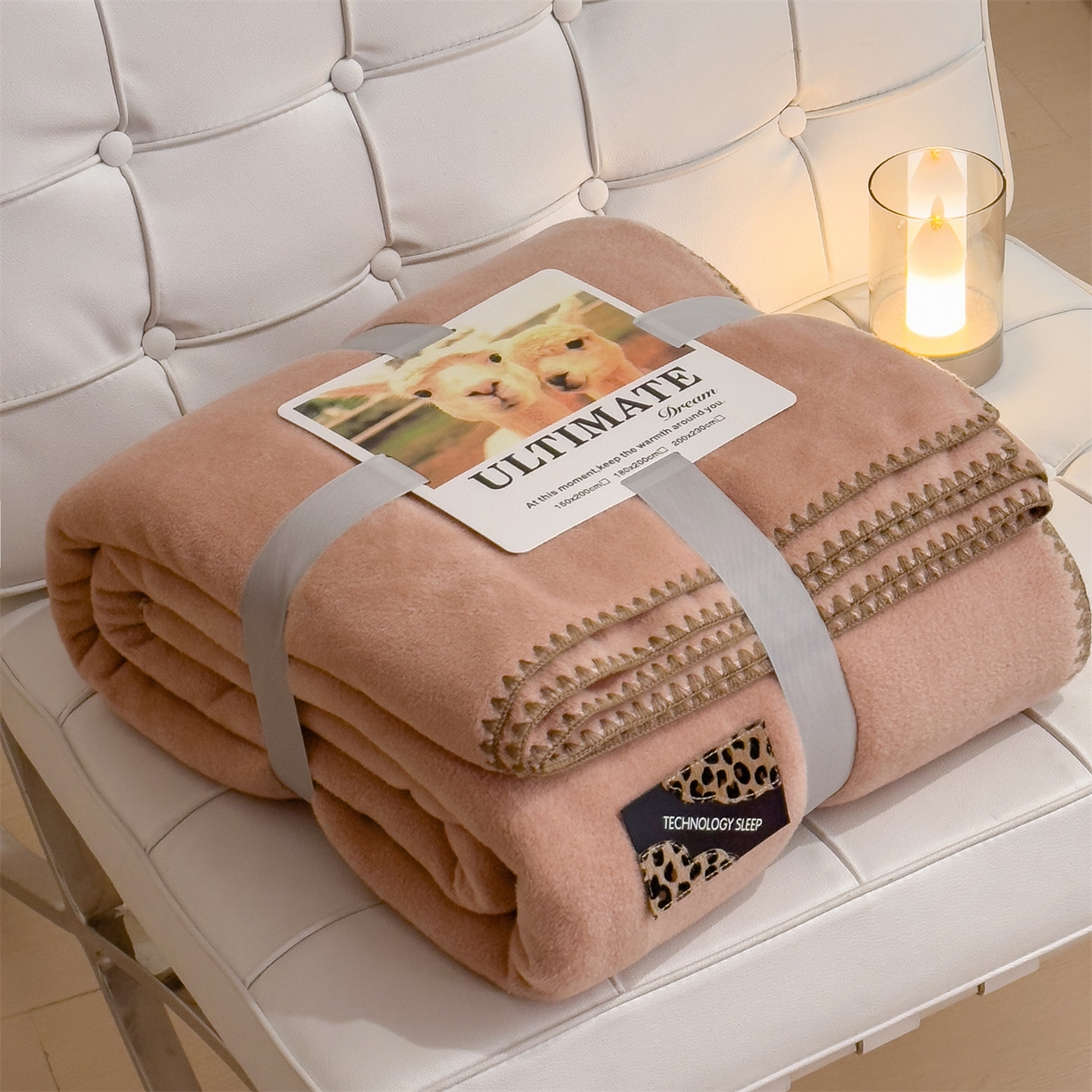 丝幔家纺 2025新款A类羊棉绒原创设计毛毯系列 香槟金