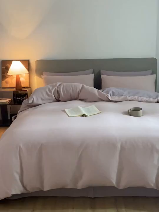 91家纺网 家纺一手货源 找家纺 慕尚家纺 2025新款100s全棉提花磨毛四件套 白桃烟粉+雪紫色