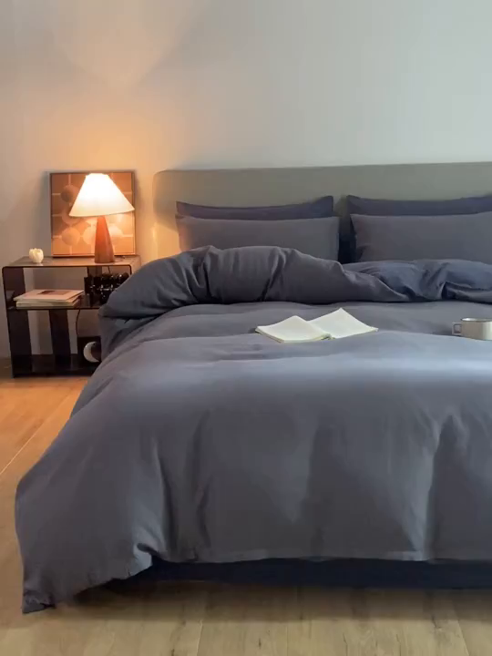 91家纺网 家纺一手货源 找家纺 慕尚家纺 2025新款100s全棉提花磨毛四件套 香灰+深灰色