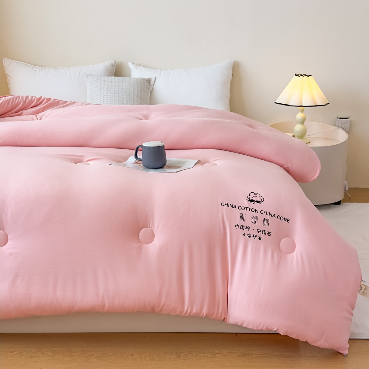 91家纺网 家纺一手货源 找家纺 承柔家纺 2025新款水洗棉棉花被 粉色