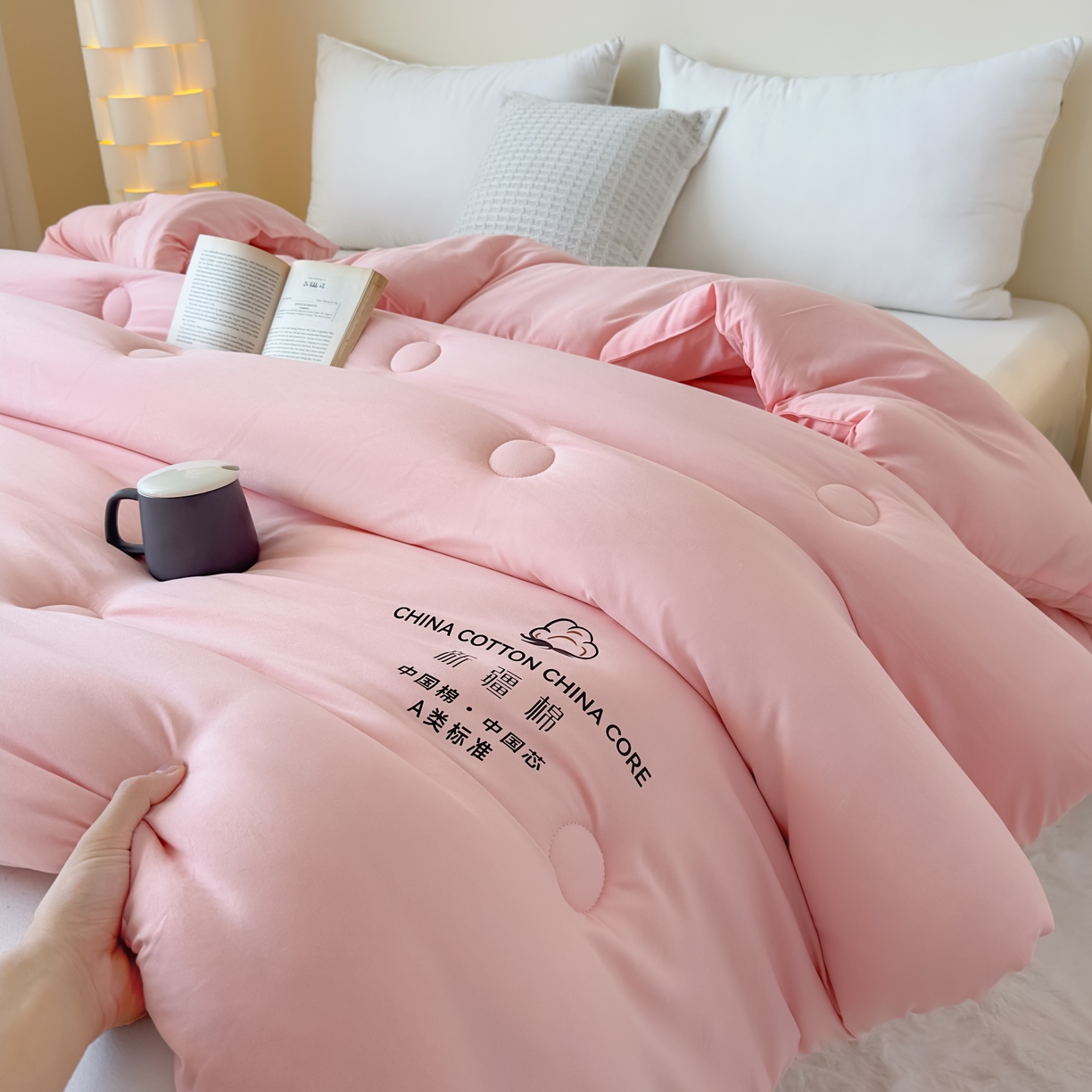 91家纺网 家纺一手货源 找家纺 承柔家纺 2025新款水洗棉棉花被 粉色