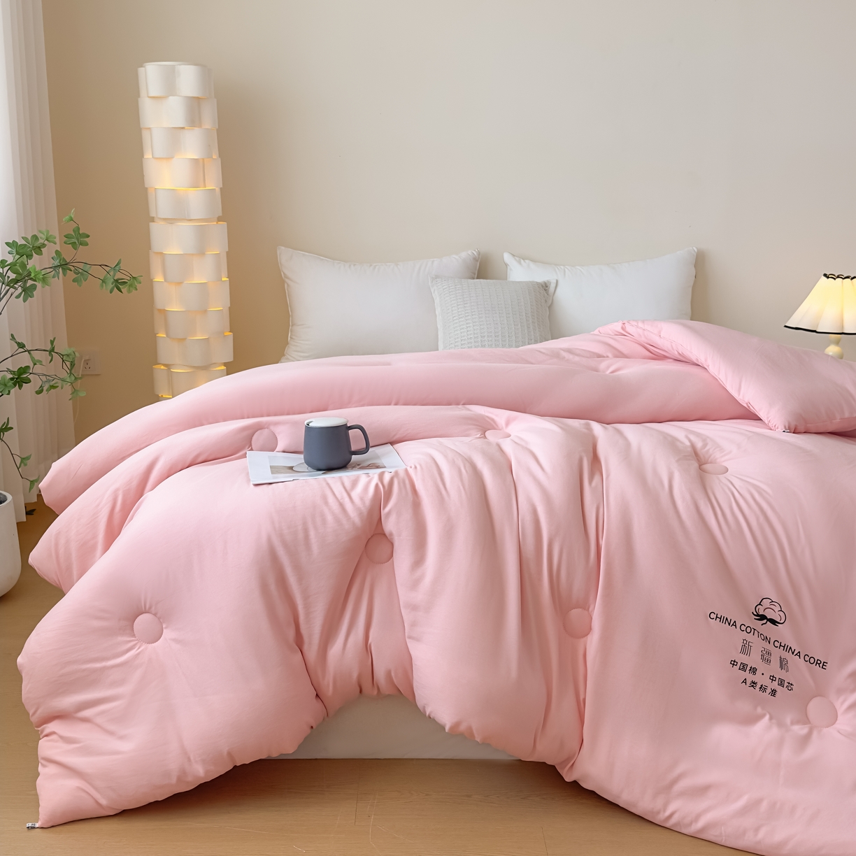 91家纺网 家纺一手货源 找家纺 承柔家纺 2025新款水洗棉棉花被 粉色