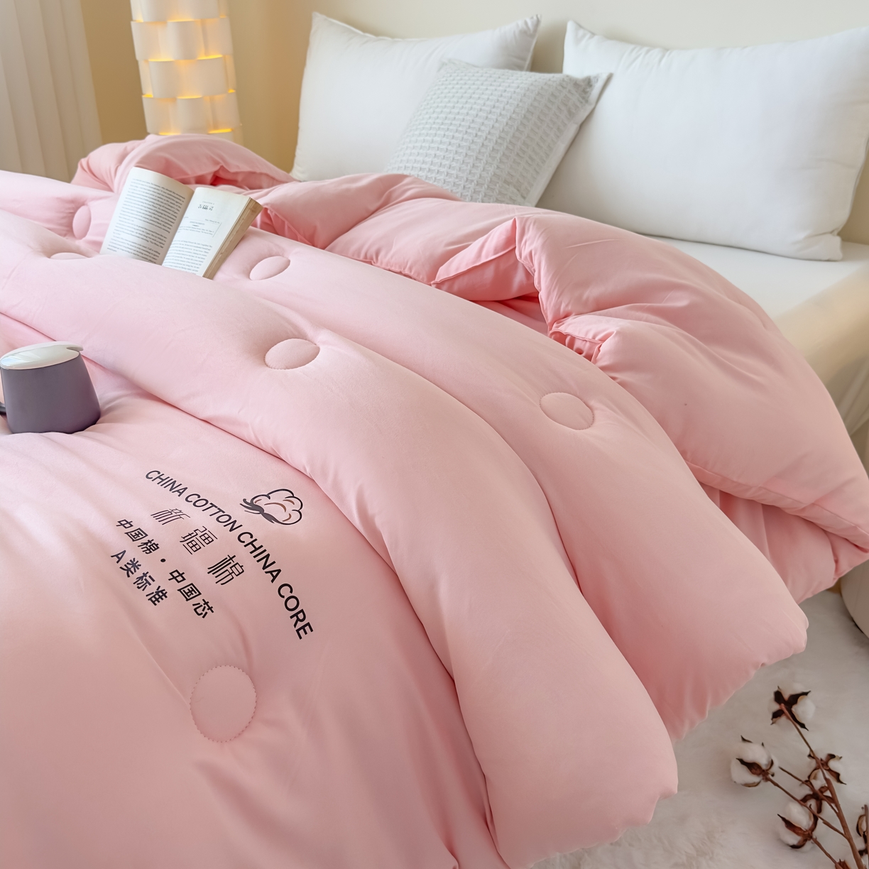 91家纺网 家纺一手货源 找家纺 承柔家纺 2025新款水洗棉棉花被 粉色