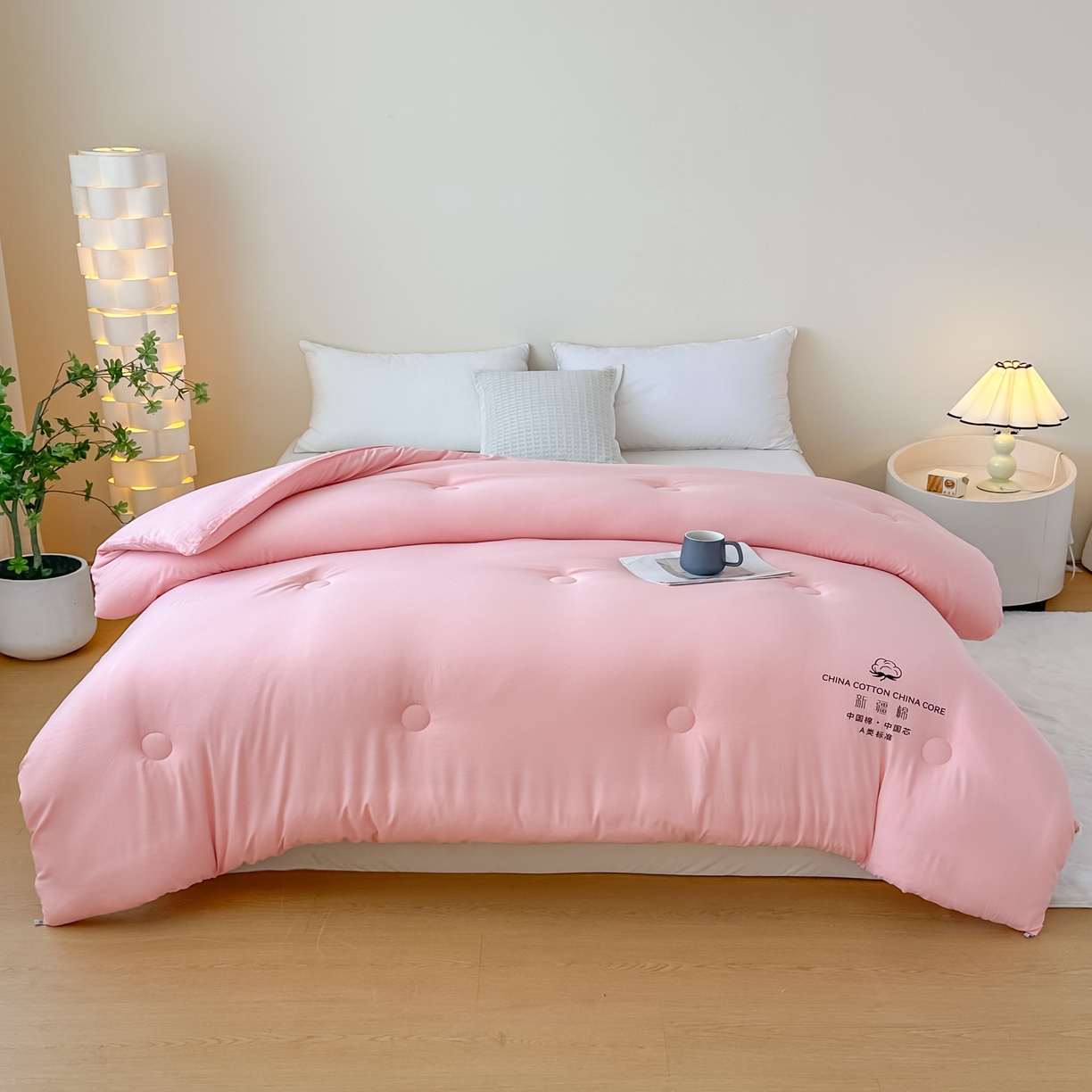 91家纺网 家纺一手货源 找家纺 承柔家纺 2025新款水洗棉棉花被 粉色