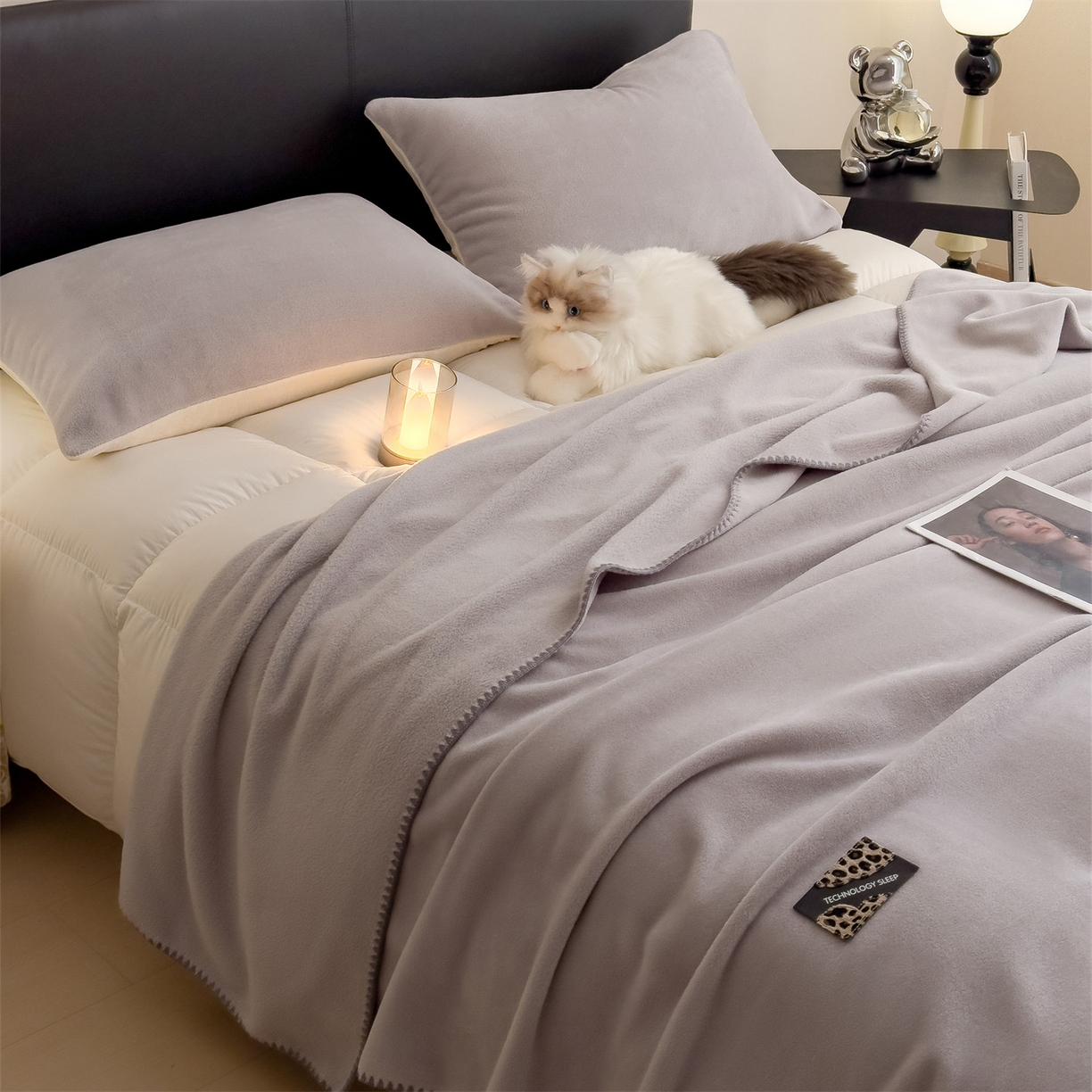 91家纺网 家纺一手货源 找家纺 丝幔家纺 2025新款A类羊棉绒原创设计毛毯系列 银灰