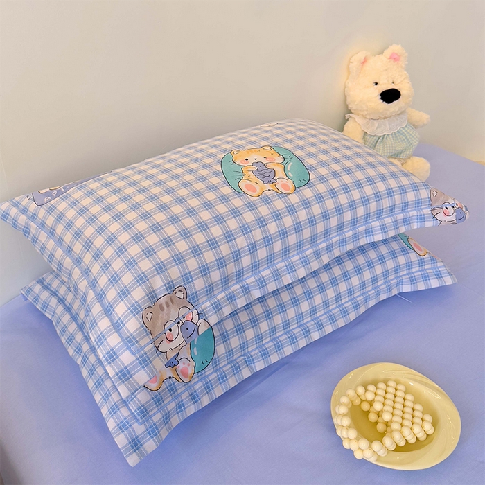 91家纺网 家纺一手货源 找家纺 优品阁 2024新款亲肤舒适全棉磨毛四件套学生三件套系列 喵喵-蓝