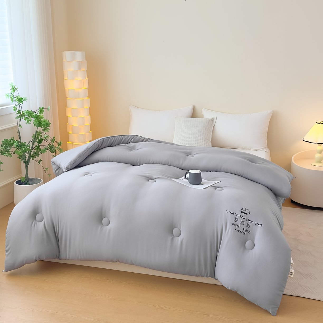 91家纺网 家纺一手货源 找家纺 承柔家纺 2025新款水洗棉棉花被 灰色