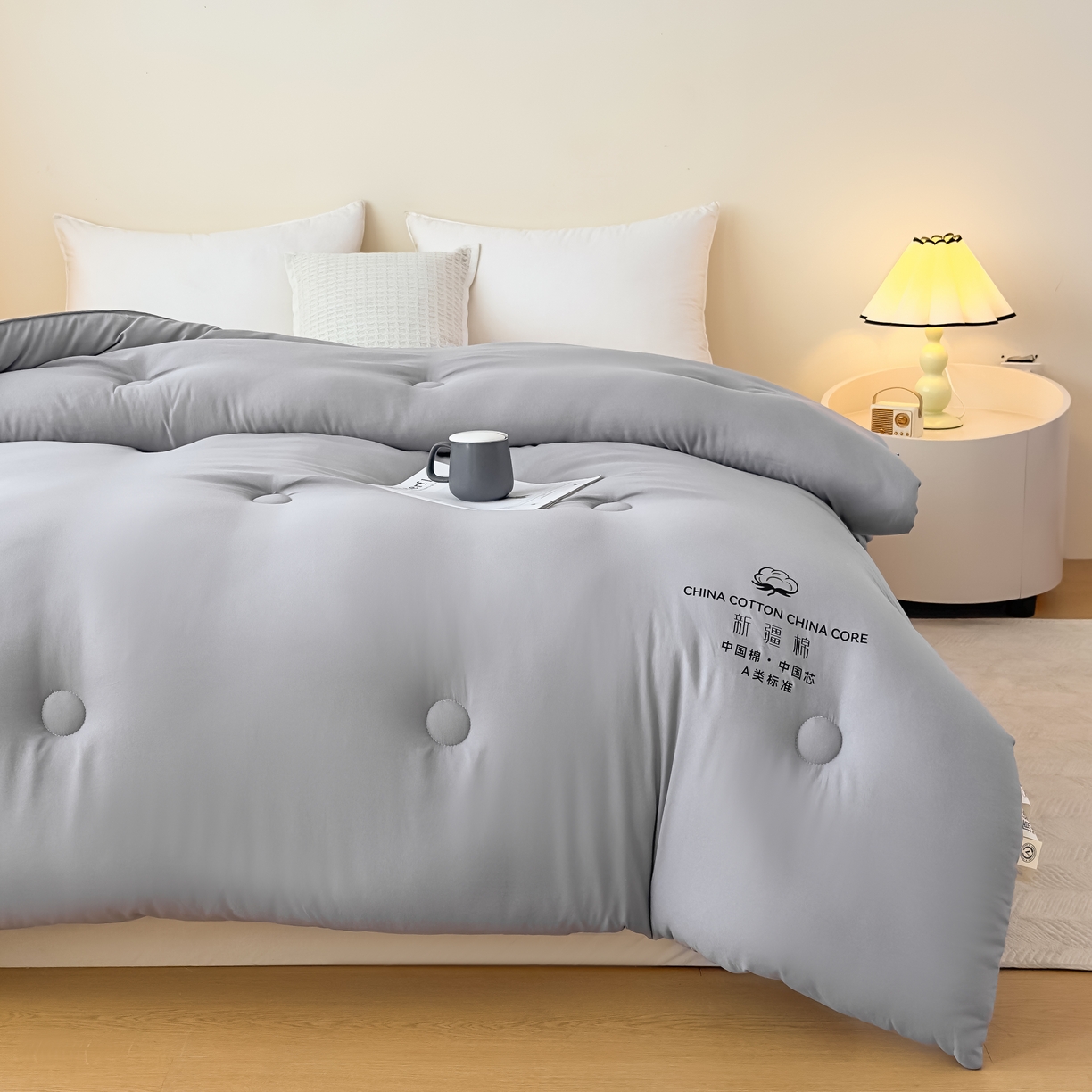 91家纺网 家纺一手货源 找家纺 承柔家纺 2025新款水洗棉棉花被 灰色