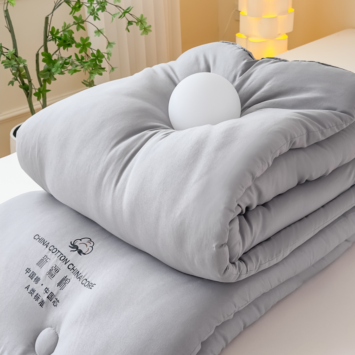 91家纺网 家纺一手货源 找家纺 承柔家纺 2025新款水洗棉棉花被 灰色