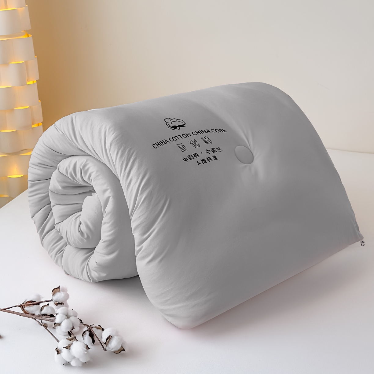 91家纺网 家纺一手货源 找家纺 承柔家纺 2025新款水洗棉棉花被 灰色