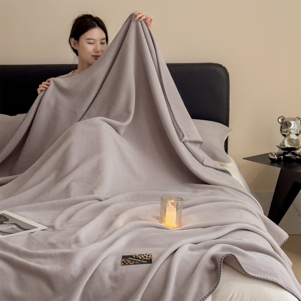 91家纺网 家纺一手货源 找家纺 丝幔家纺 2025新款A类羊棉绒原创设计毛毯系列 银灰