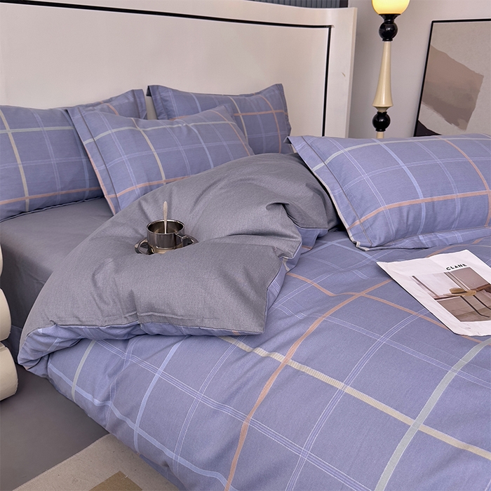 91家纺网 家纺一手货源 找家纺 优品阁 2024新款亲肤舒适全棉磨毛四件套学生三件套系列 斯坦福-蓝