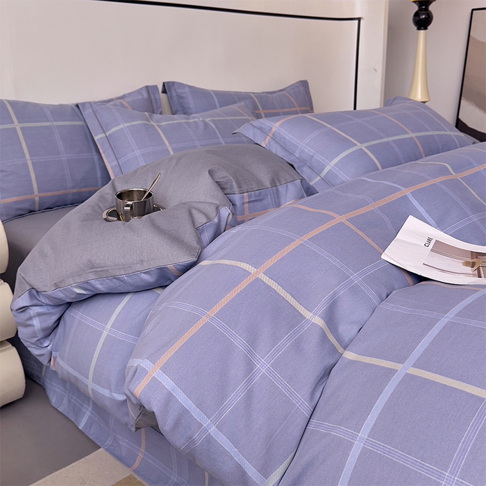 91家纺网 家纺一手货源 找家纺 优品阁 2024新款亲肤舒适全棉磨毛四件套学生三件套系列 斯坦福-蓝