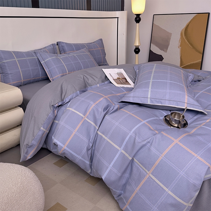 91家纺网 家纺一手货源 找家纺 优品阁 2024新款亲肤舒适全棉磨毛四件套学生三件套系列 斯坦福-蓝