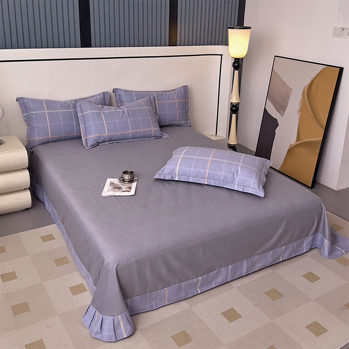 91家纺网 家纺一手货源 找家纺 优品阁 2024新款亲肤舒适全棉磨毛四件套学生三件套系列 斯坦福-蓝