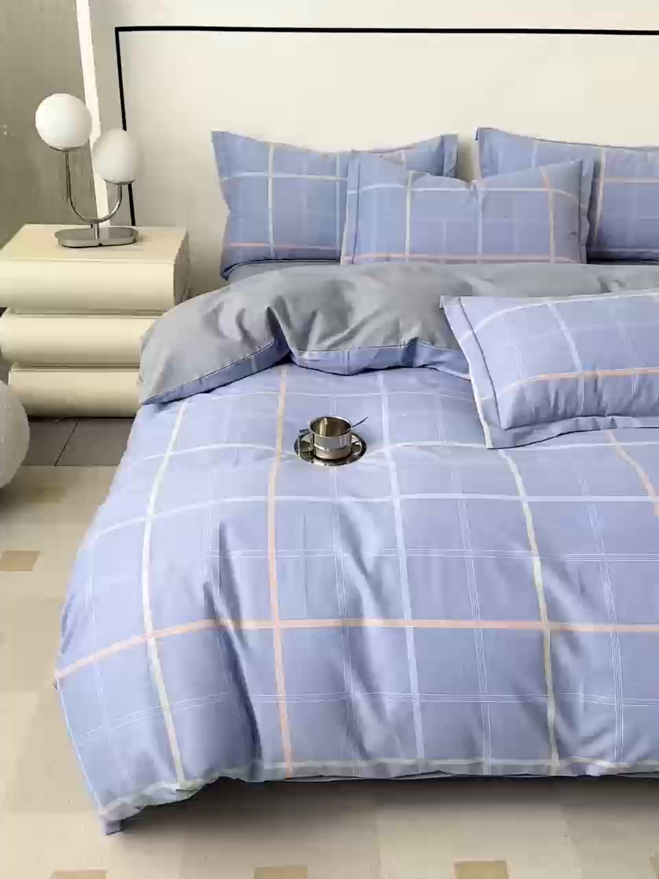 91家纺网 家纺一手货源 找家纺 优品阁 2024新款亲肤舒适全棉磨毛四件套学生三件套系列 斯坦福-蓝