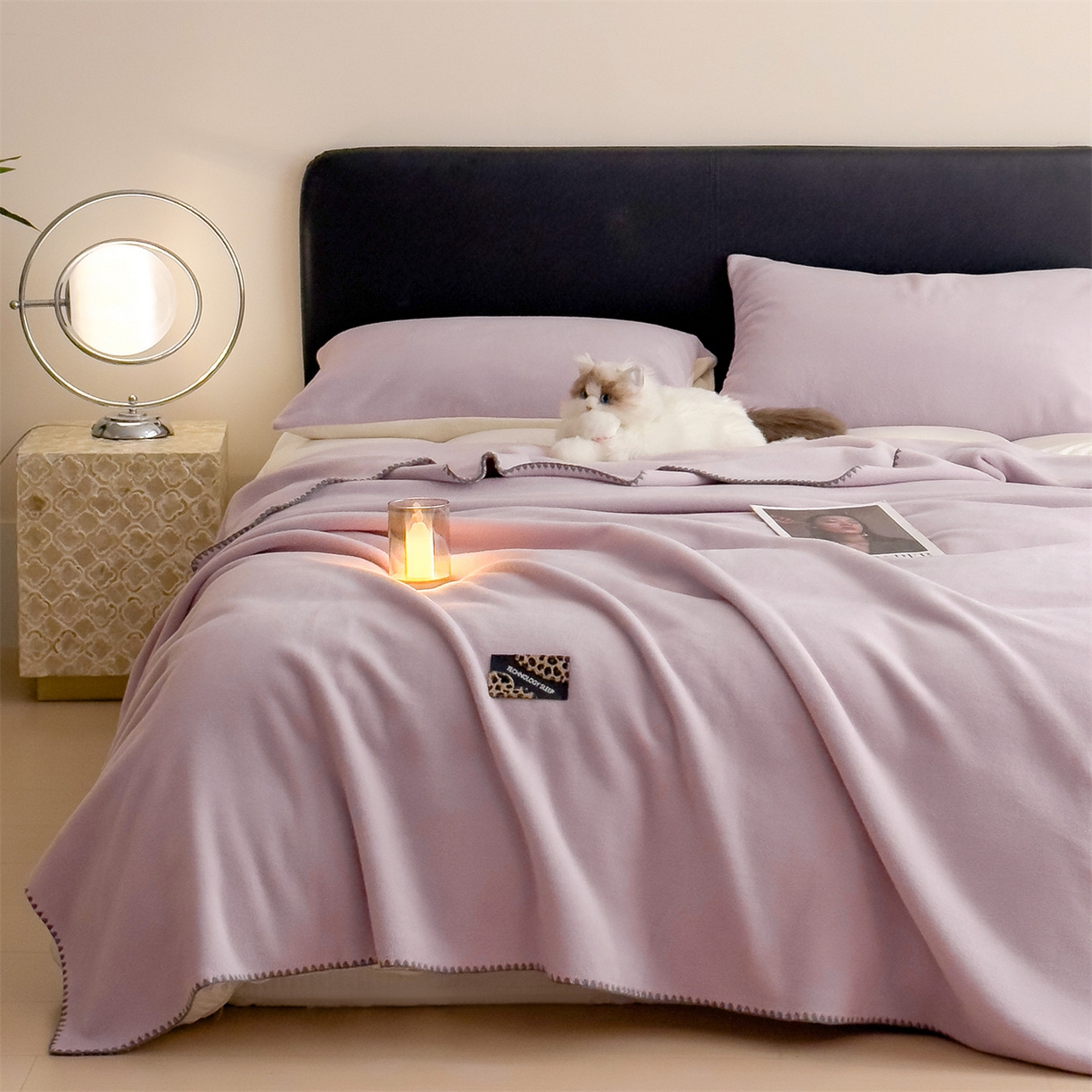 91家纺网 家纺一手货源 找家纺 丝幔家纺 2025新款A类羊棉绒原创设计毛毯系列 月光紫