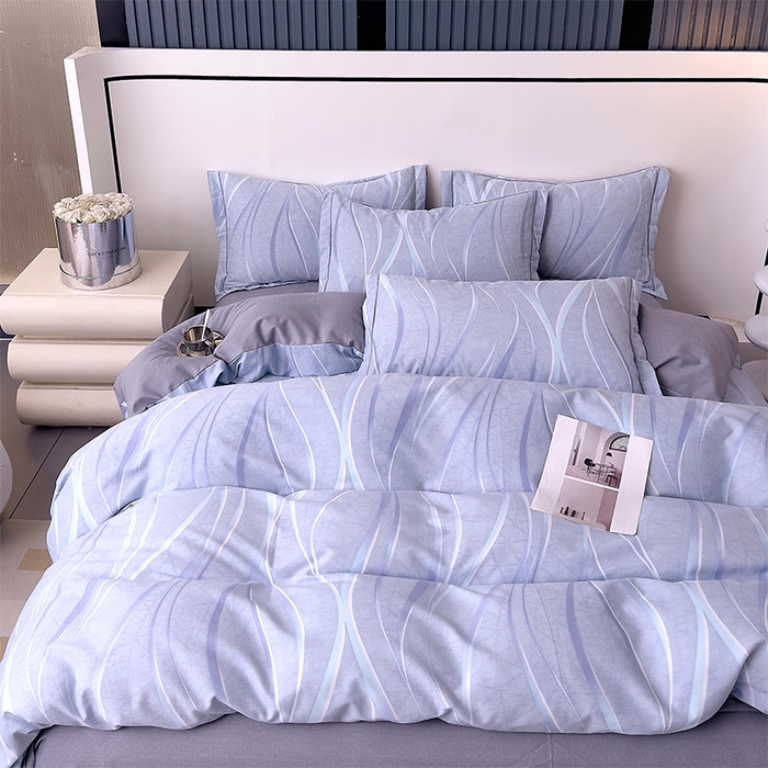 91家纺网 家纺一手货源 找家纺 优品阁 2024新款亲肤舒适全棉磨毛四件套学生三件套系列 岁月长河-蓝