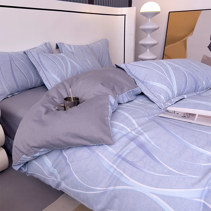 91家纺网 家纺一手货源 找家纺 优品阁 2024新款亲肤舒适全棉磨毛四件套学生三件套系列 岁月长河-蓝