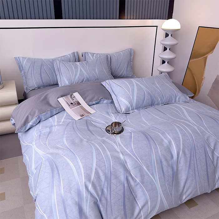 91家纺网 家纺一手货源 找家纺 优品阁 2024新款亲肤舒适全棉磨毛四件套学生三件套系列 岁月长河-蓝