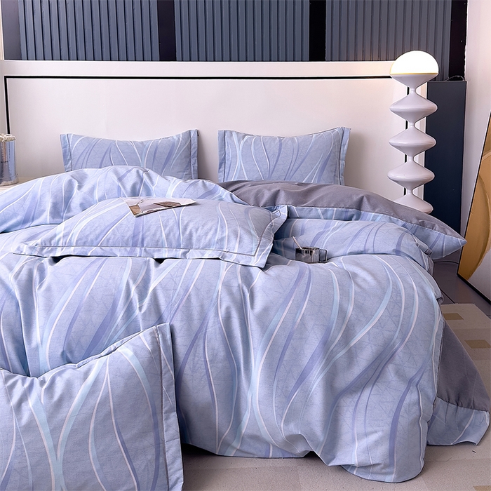 91家纺网 家纺一手货源 找家纺 优品阁 2024新款亲肤舒适全棉磨毛四件套学生三件套系列 岁月长河-蓝