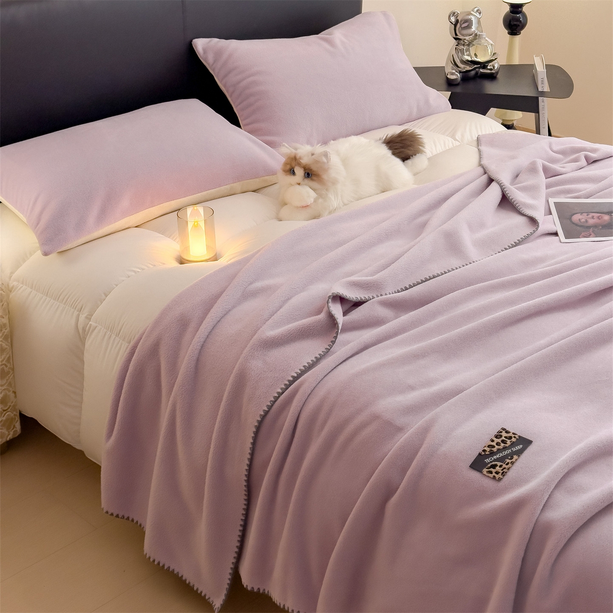 91家纺网 家纺一手货源 找家纺 丝幔家纺 2025新款A类羊棉绒原创设计毛毯系列 月光紫