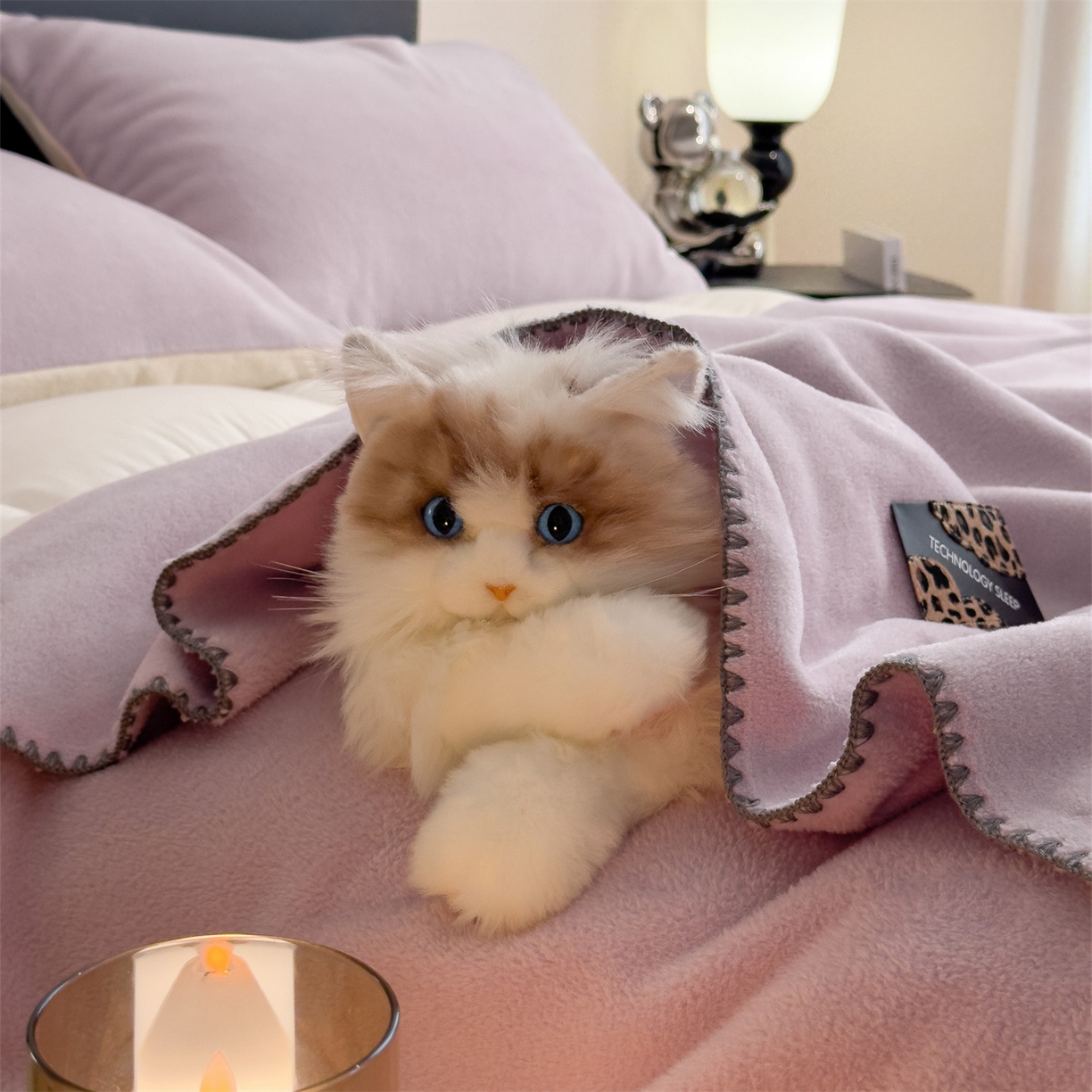 91家纺网 家纺一手货源 找家纺 丝幔家纺 2025新款A类羊棉绒原创设计毛毯系列 月光紫