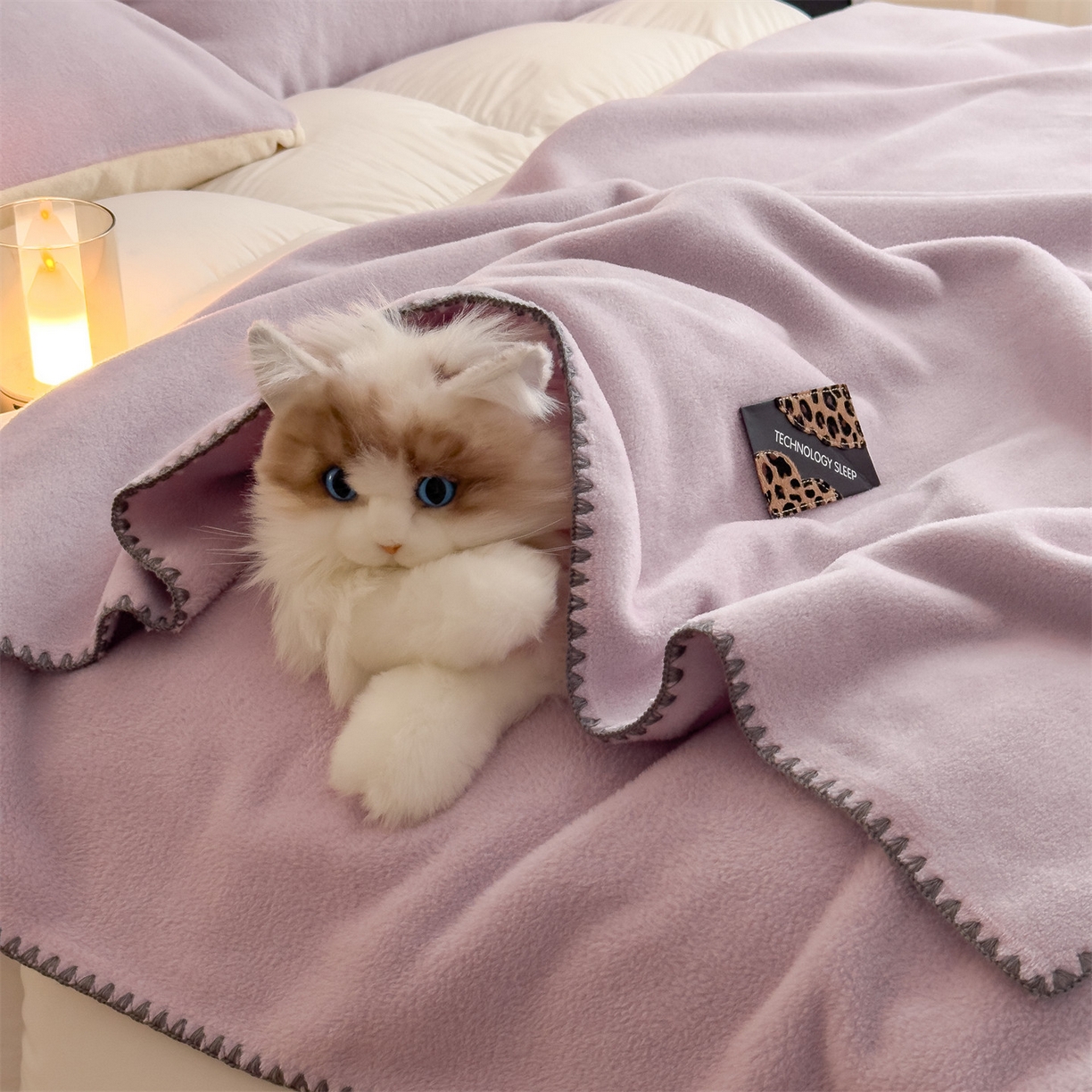 91家纺网 家纺一手货源 找家纺 丝幔家纺 2025新款A类羊棉绒原创设计毛毯系列 月光紫