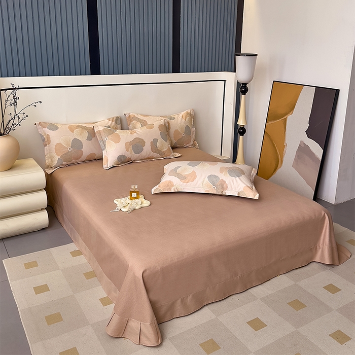 91家纺网 家纺一手货源 找家纺 优品阁 2024新款亲肤舒适全棉磨毛四件套学生三件套系列 乌木茶香-米