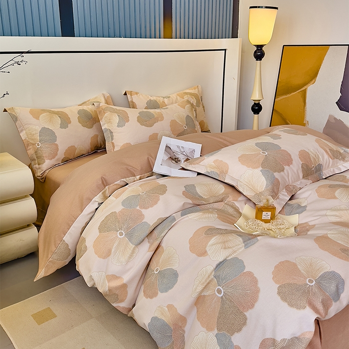 91家纺网 家纺一手货源 找家纺 优品阁 2024新款亲肤舒适全棉磨毛四件套学生三件套系列 乌木茶香-米