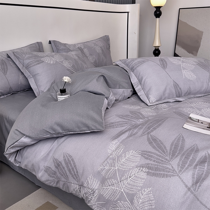 91家纺网 家纺一手货源 找家纺 优品阁 2024新款亲肤舒适全棉磨毛四件套学生三件套系列 云亭山野-灰